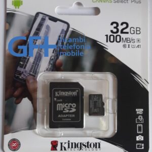 Kingston Micro SD da 32GB 100MB/s SDCS2/32GB
100MB/s in lettura
Completa di adattatore SD